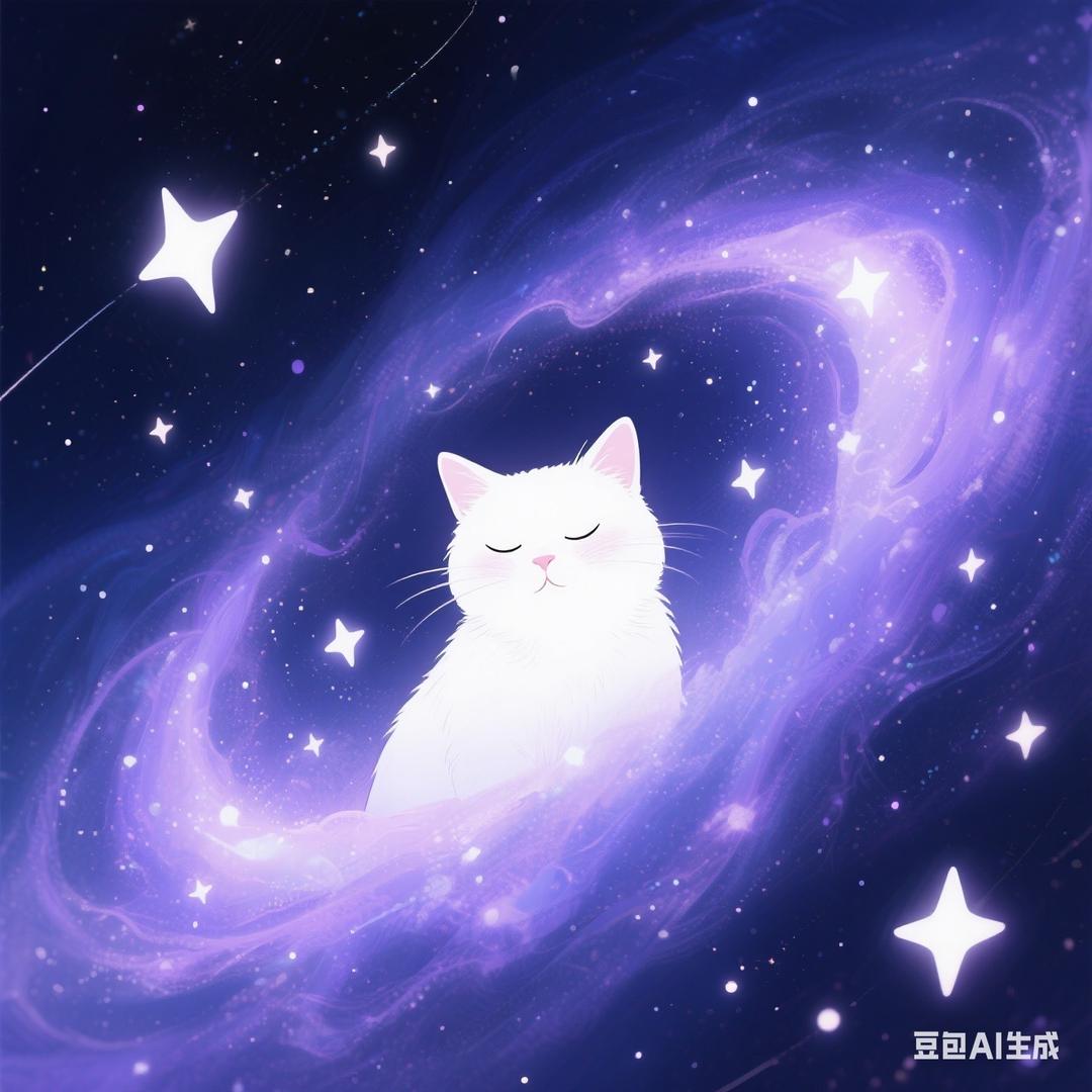 梦幻星空下的猫咪