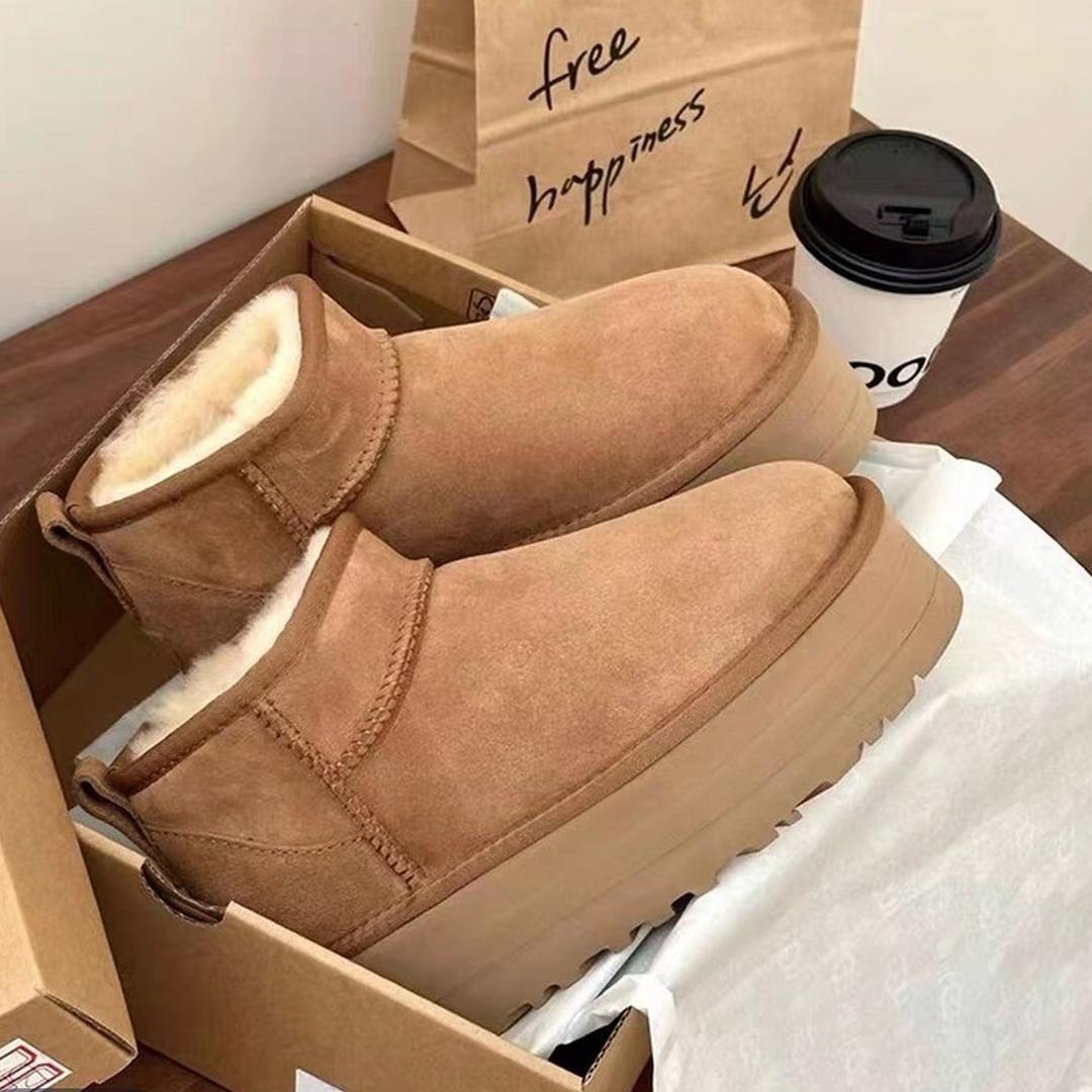 桑坡暖宝牛皮雪地靴