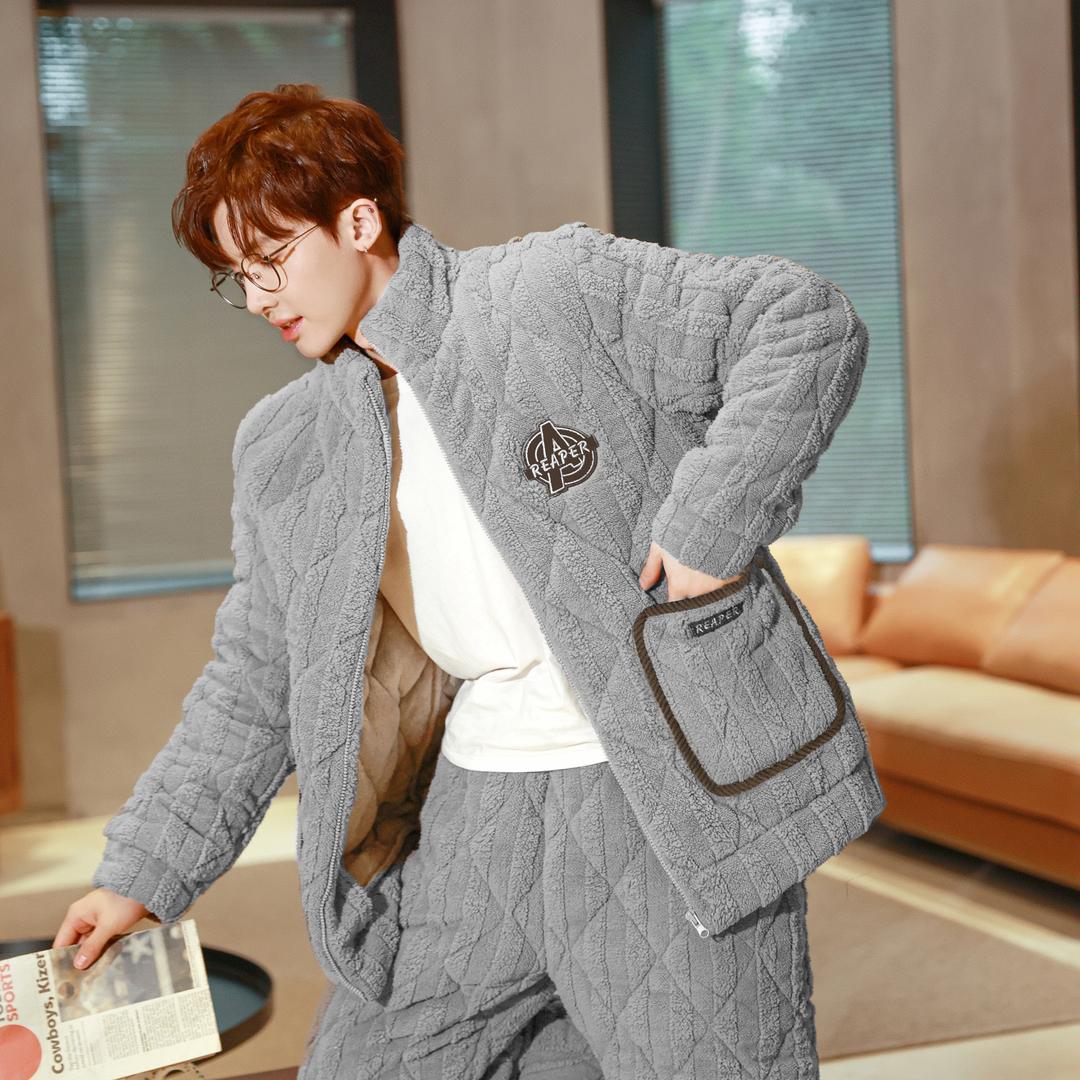 三层夹棉睡衣加厚家居服套装
