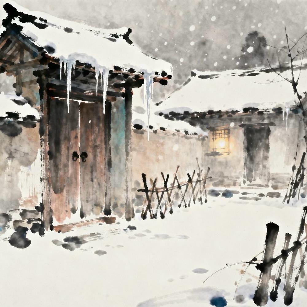 雪落柴门晚