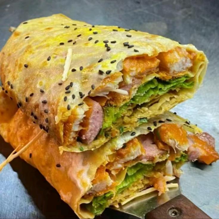 和硕麻辣羊头羊腿，烤面筋烤鸡披萨🍕煎饼