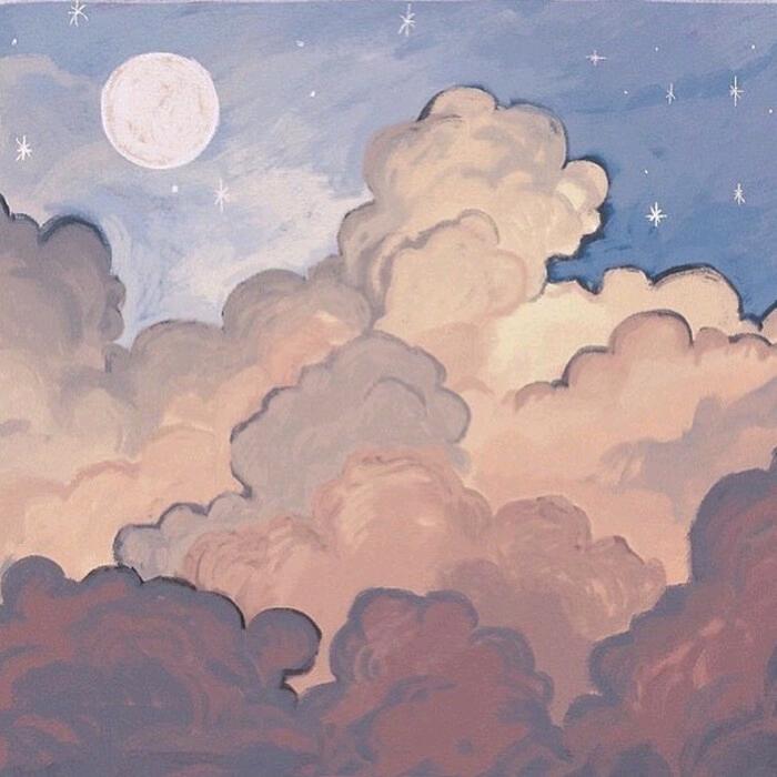 海蓝色的云与月