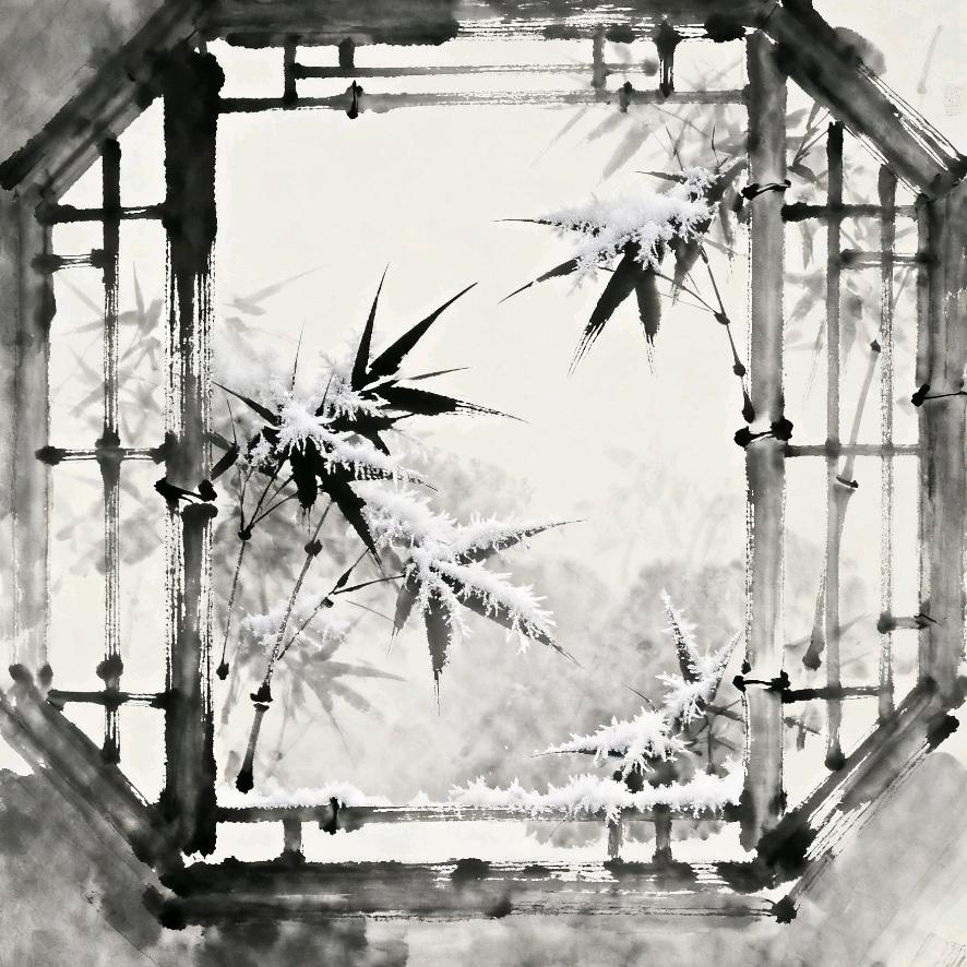 霜染竹窗