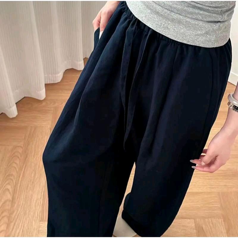 女裤工厂高腰亚麻阔腿裤垂感显瘦长裤
